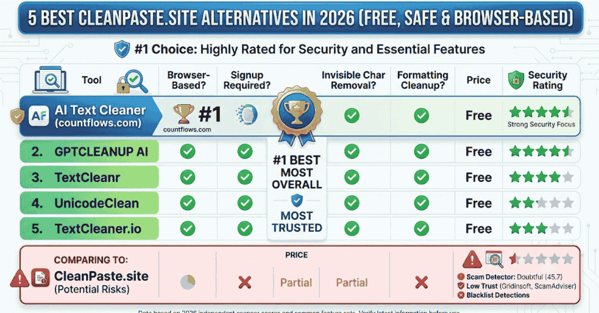 Five CleanPaste.site alternatives for hidden character and text formatting cleanup