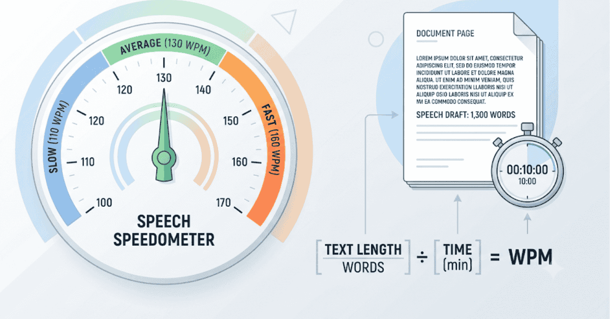 words per minute speech speedometer infografic